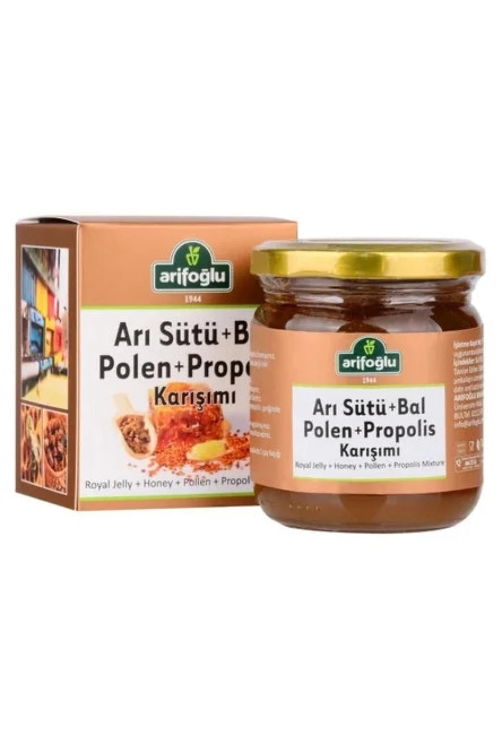 Royal jelly + honey + pollen + propolis organic paste.